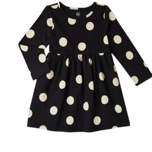 Toddler girls knit dress Polka Dot Kids Dress long sleeve - Black & Tan Size 3T